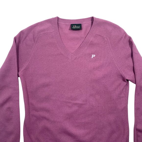 PEAK PERFORMANCE women pink golf v-neck 100% Lambswool Pullover Sweater Size L - Picture 10 of 16